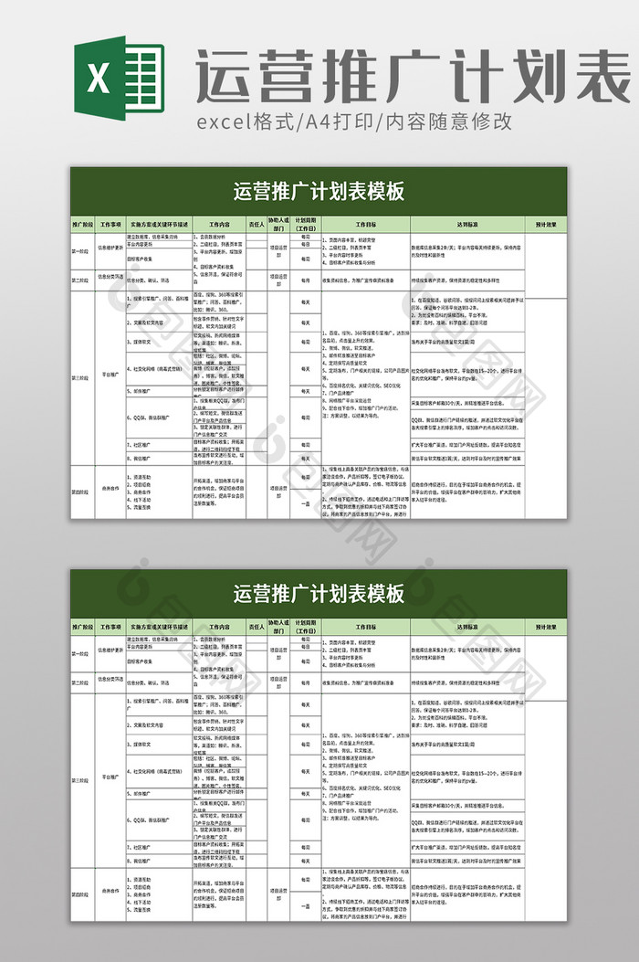 运营推广计划表excel模板