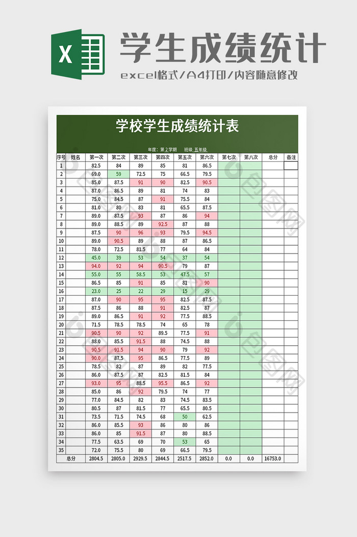 学校学生成绩统计表excel模板