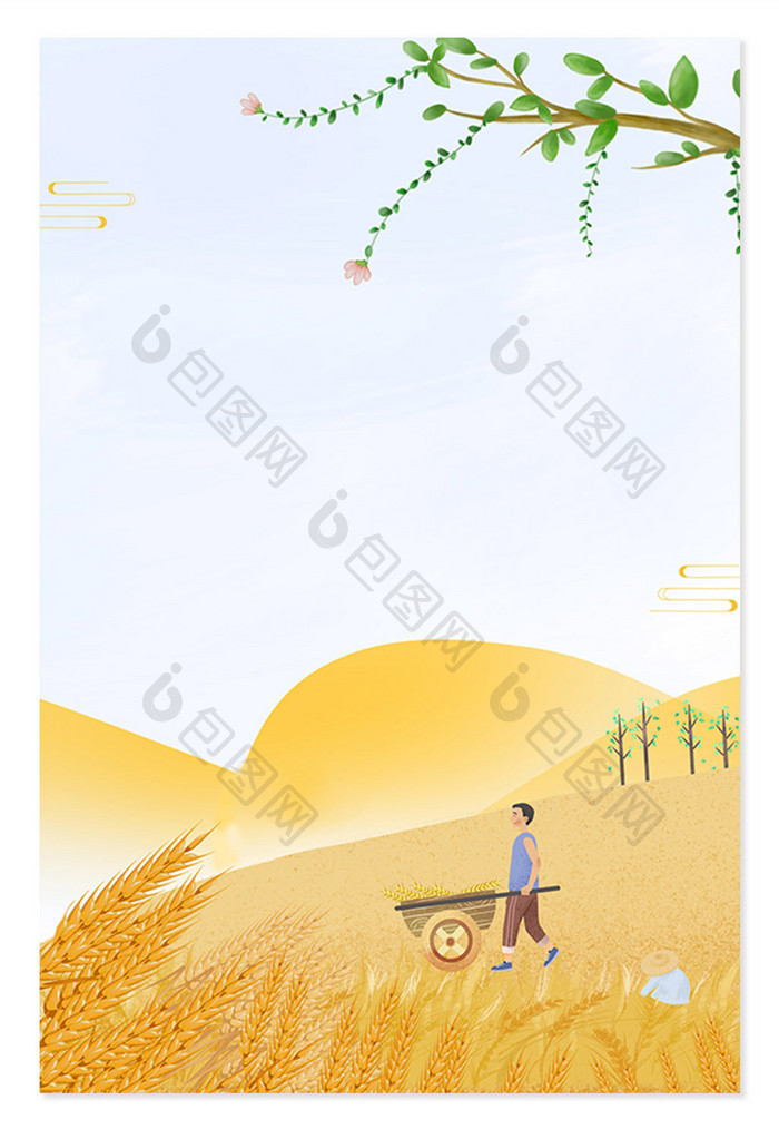 芒种麦穗手绘背景