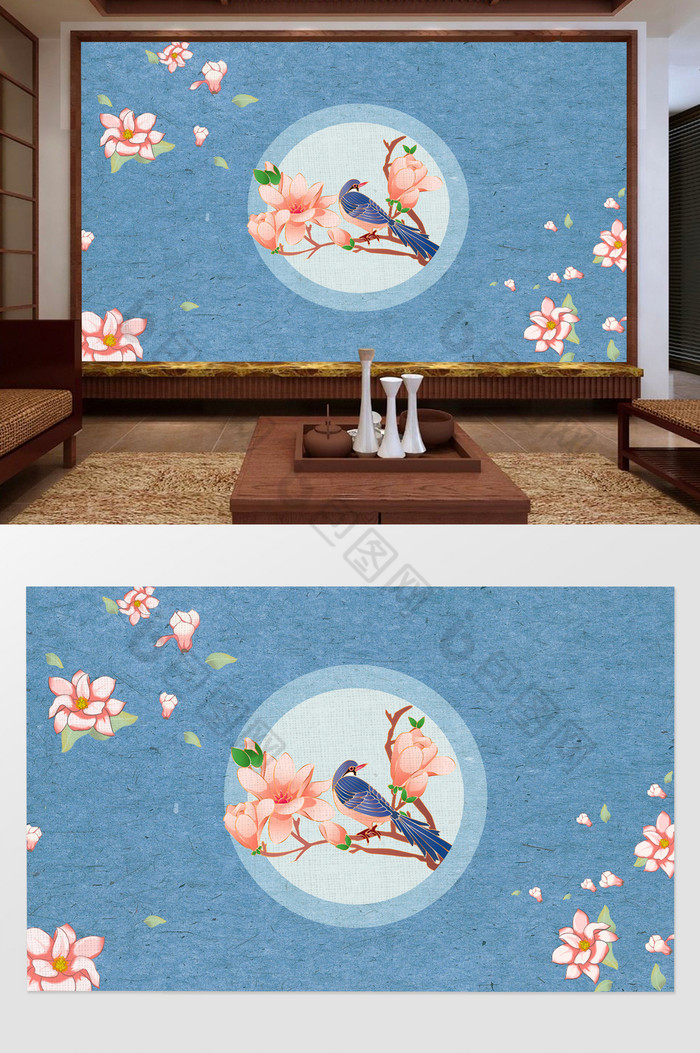 复古国风刺绣花卉民族特色新中式背景墙图片图片