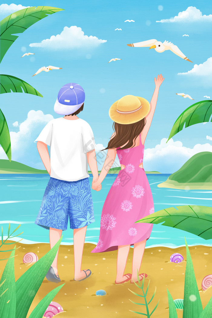 夏日浪漫情节人度假旅游插画图片
