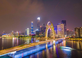 广州的地标猎德大桥夜景建筑的摄影图片