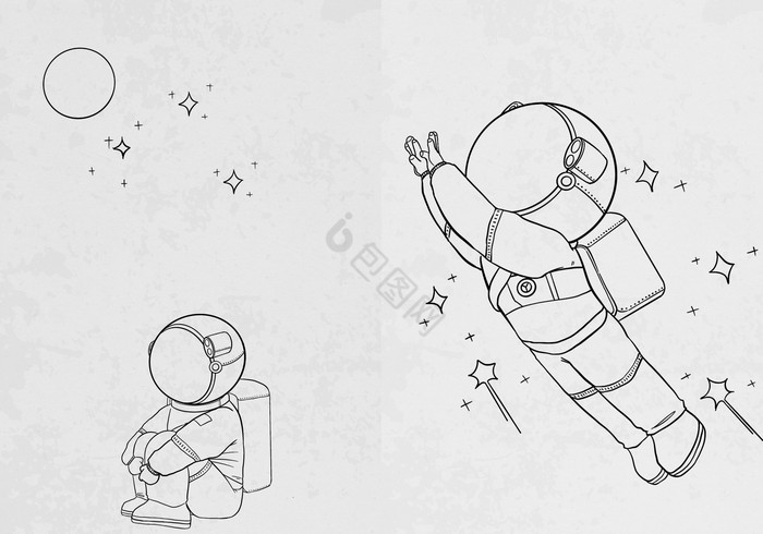 北欧素描简约简笔线条画宇航员儿童房装饰画图片