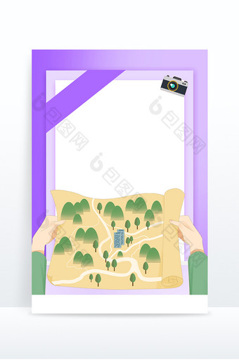 紫色假日旅行手绘地图背景图片