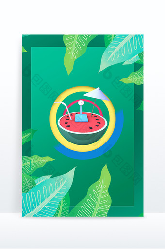 立夏卡通绿植西瓜背景图片