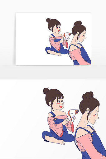 女儿帮妈妈吹头发