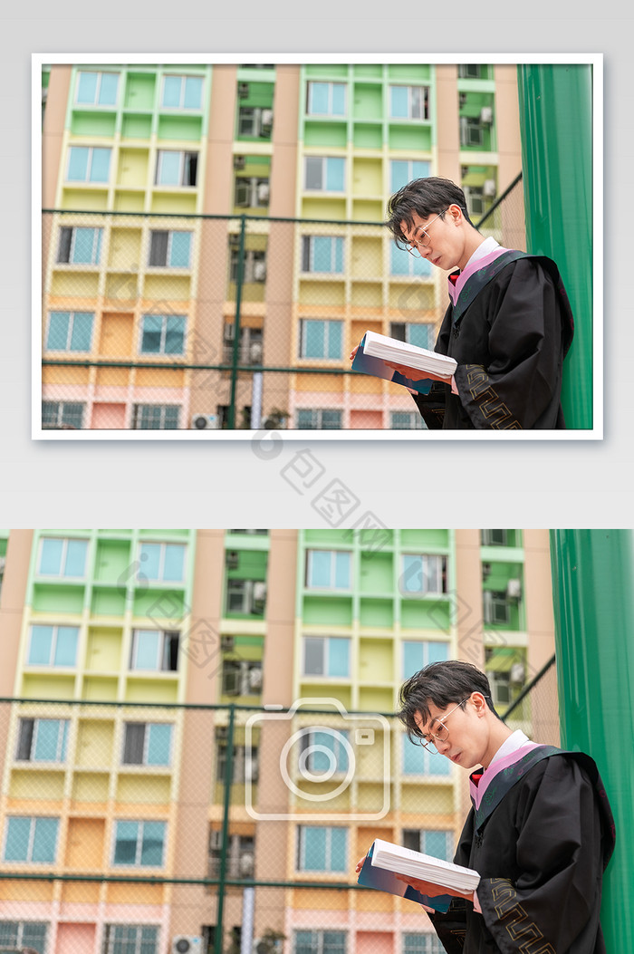 校园生活男大学生背靠球杆看书图片图片