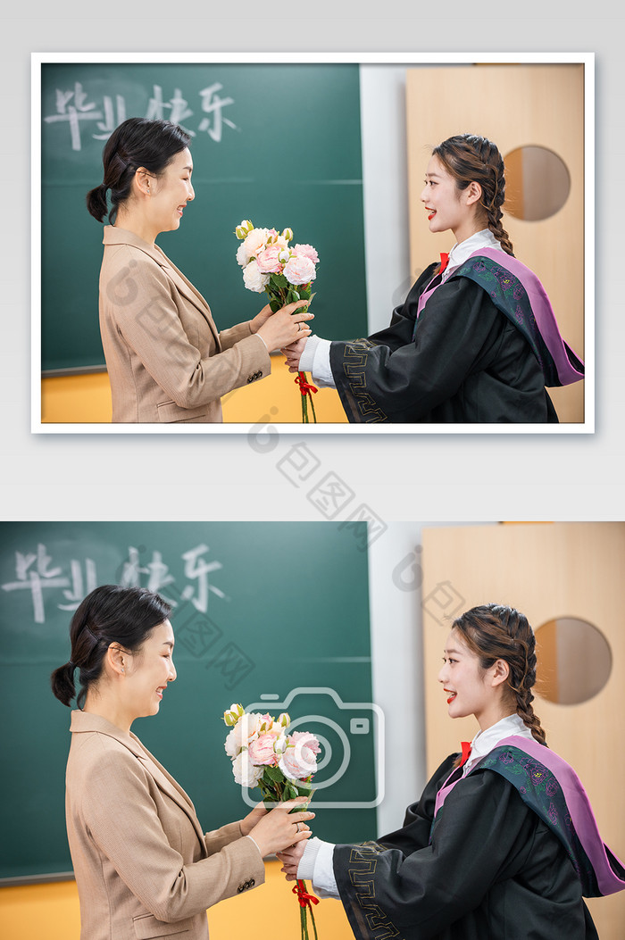 校园生活毕业季女学生向老师送花图片图片