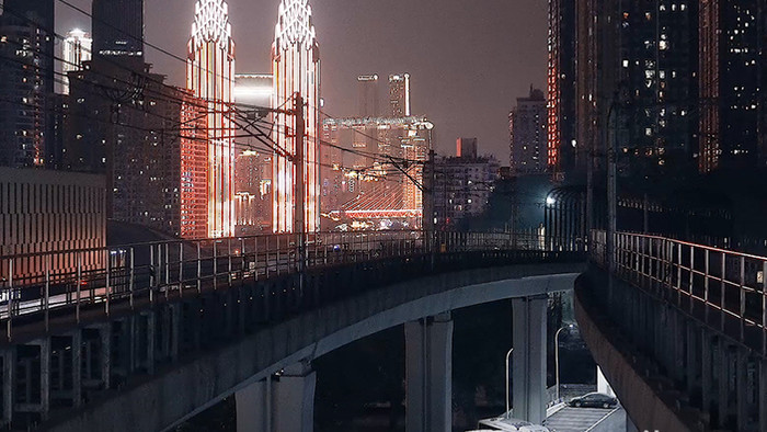 重庆地标城市实拍轻轨视频