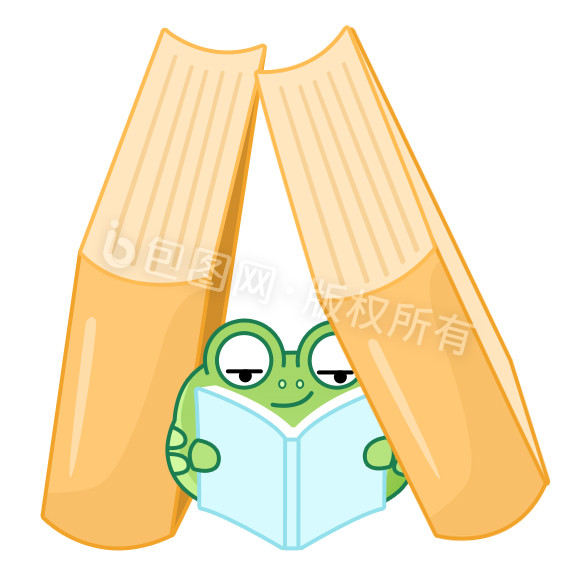 绿色扁平可爱卡通青蛙学习中表情GIF图图片