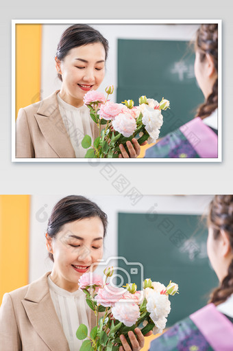 校园生活教师教师节收花图片