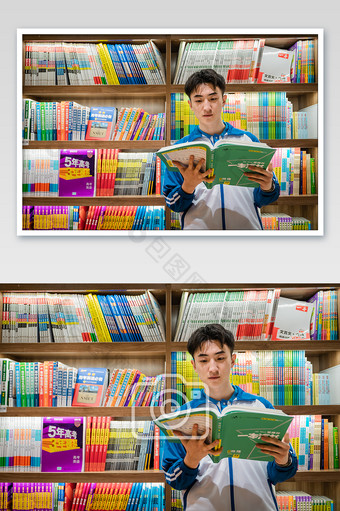 校园生活男学生图书馆阅读图片