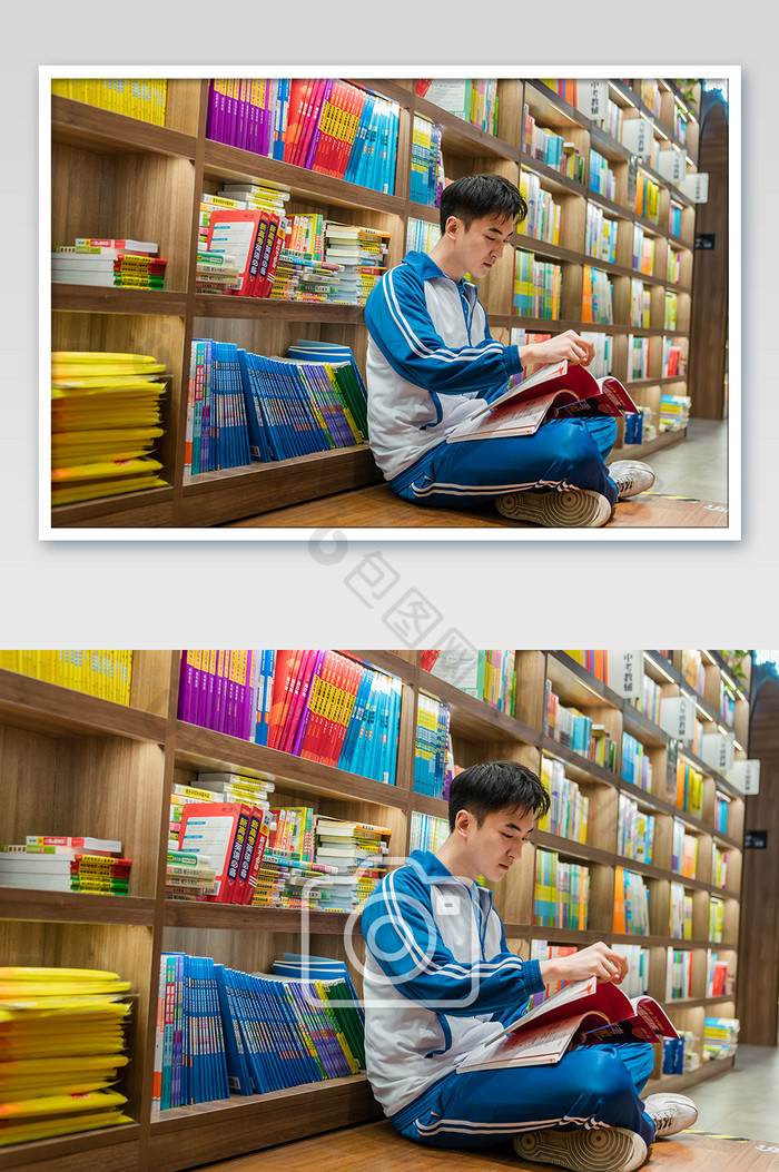 校园生活男学生图书馆坐着阅读图片图片