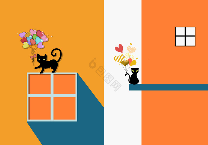现代简约小清新黑猫气球卡通动物儿童房装饰图片