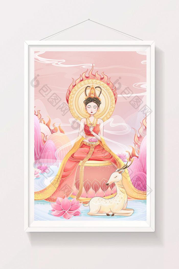 敦煌手执莲花美女插画图片图片