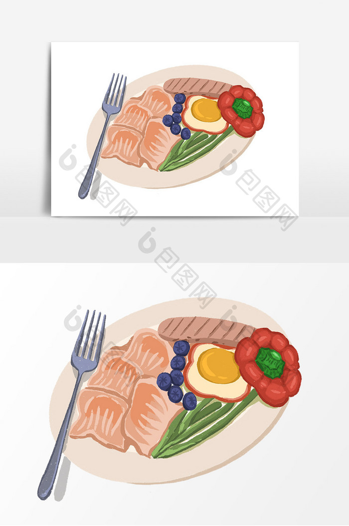 手绘虾饺食物组合元素