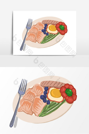 手绘虾饺食物组合元素图片