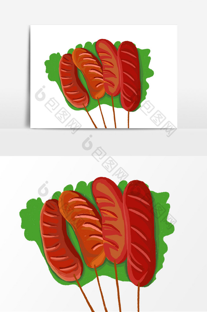 手绘长沙大烤肠美食元素