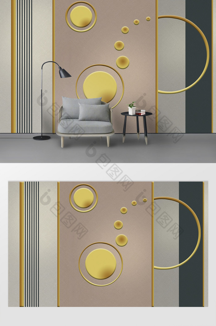 个性定制现代金色几何客厅背景墙图片图片