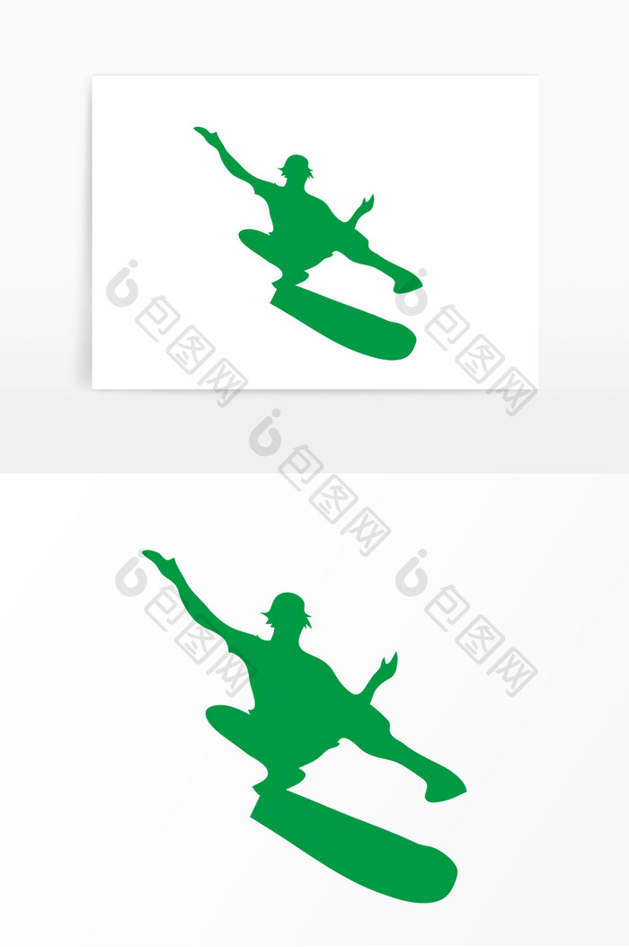 男孩滑滑板绿色剪影