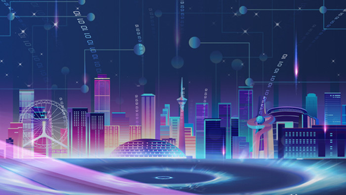 大气紫色商务科技炫彩城市数据背景视频