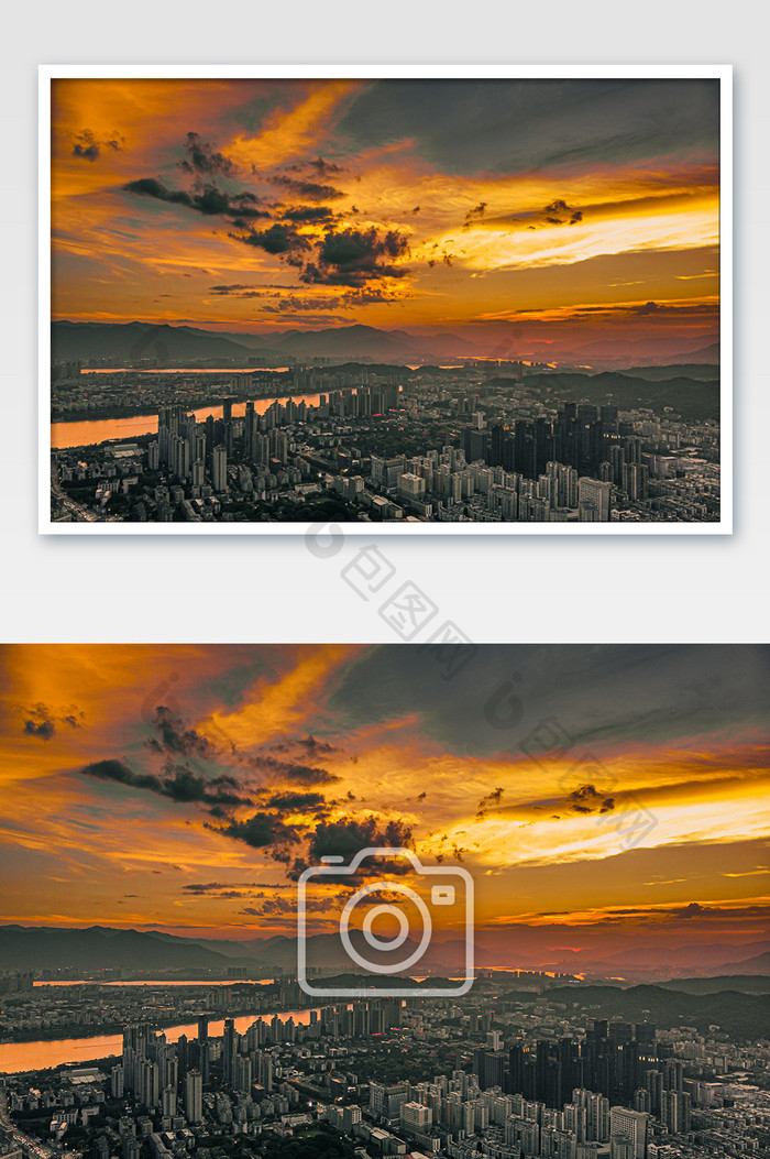 大气夕阳下的福州城市摄影