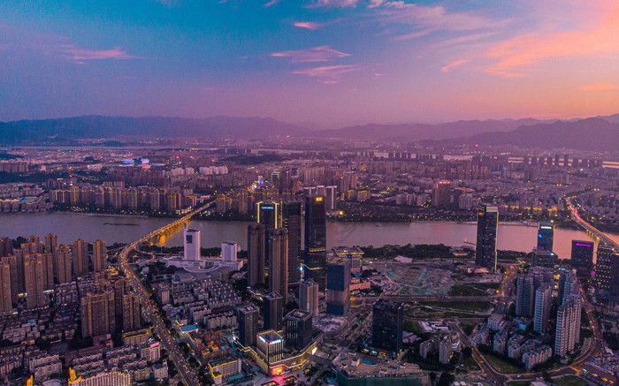 大气夕阳下福州城市景观摄影图图片