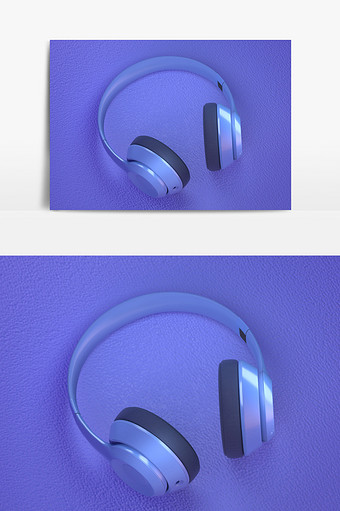 C4D蓝紫色科技风头戴耳机模型OC渲染图片