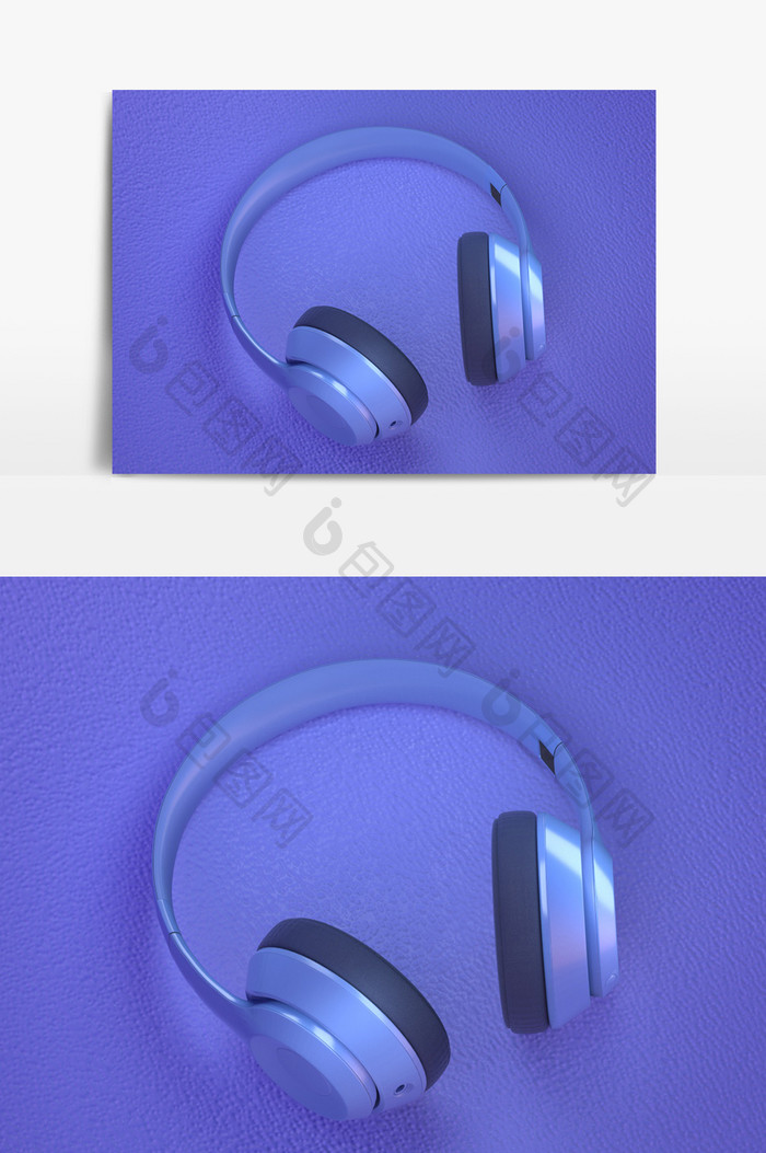 C4D蓝紫色科技风头戴耳机模型OC渲染