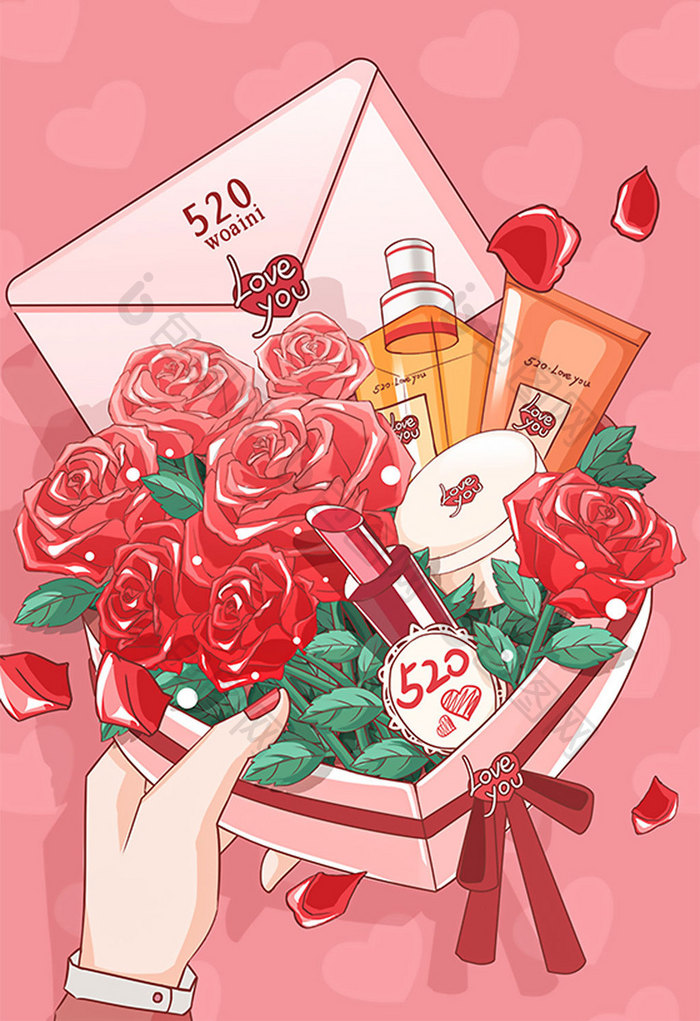 粉色520情人节电商美妆玫瑰口红面霜礼盒