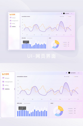 玻璃拟态风格后台网页数据统计界面