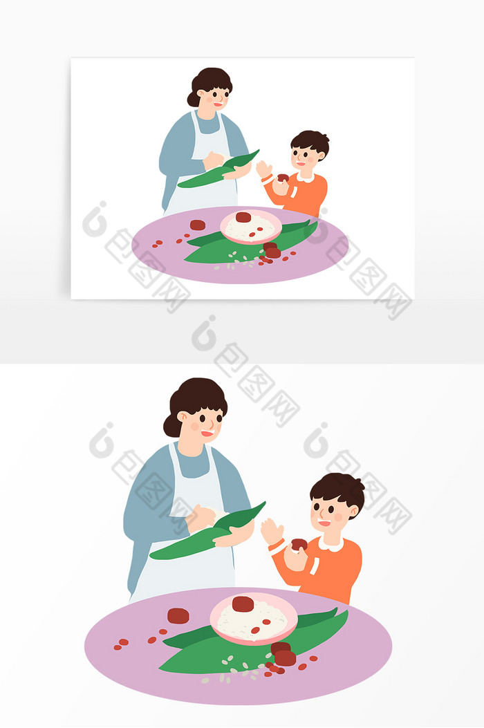 五月五端午节包粽子母女图片图片
