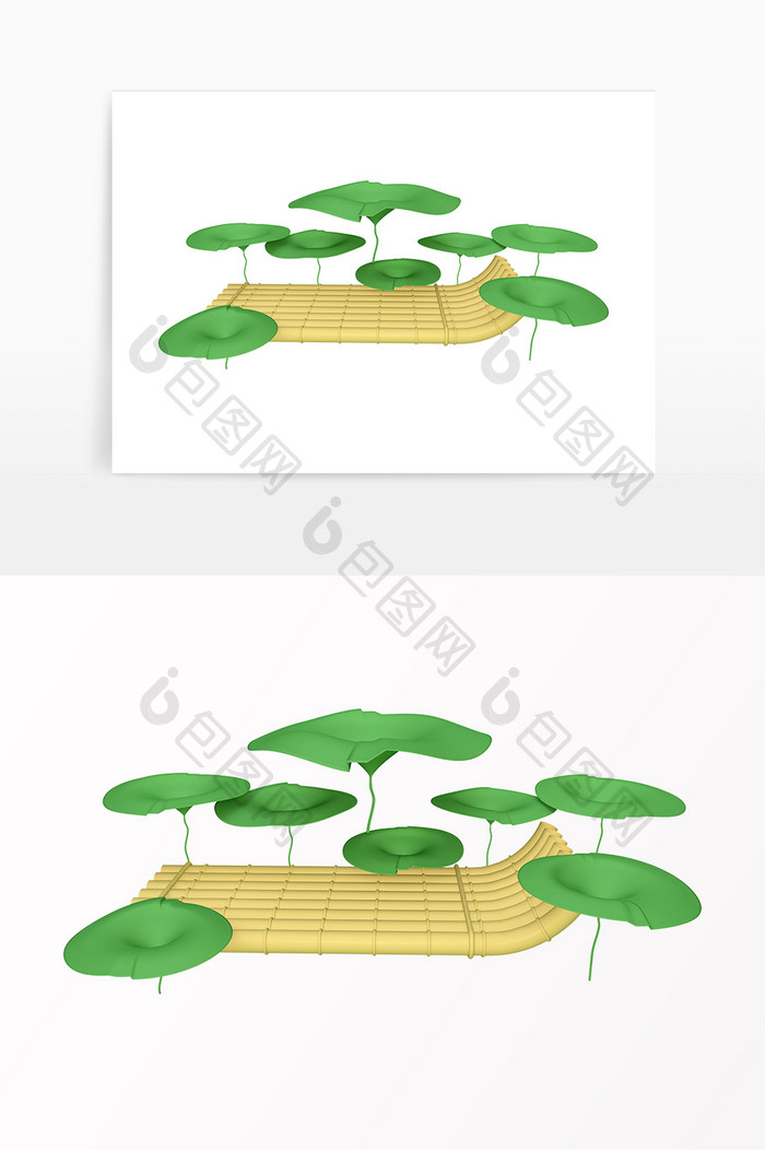 立夏荷塘竹船元素