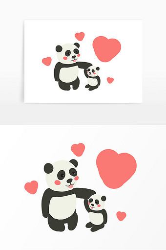 卡通手绘亲子动物熊猫