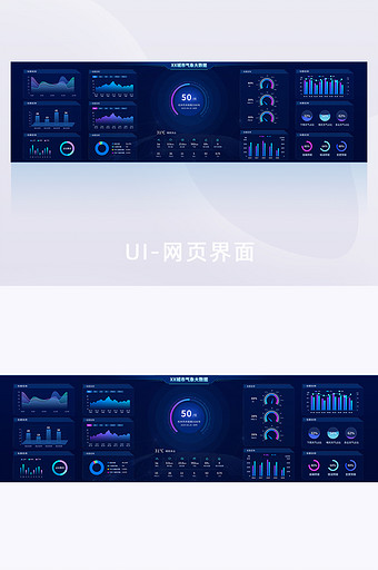 深蓝色智慧城市气象天气可视化UI大屏界面图片