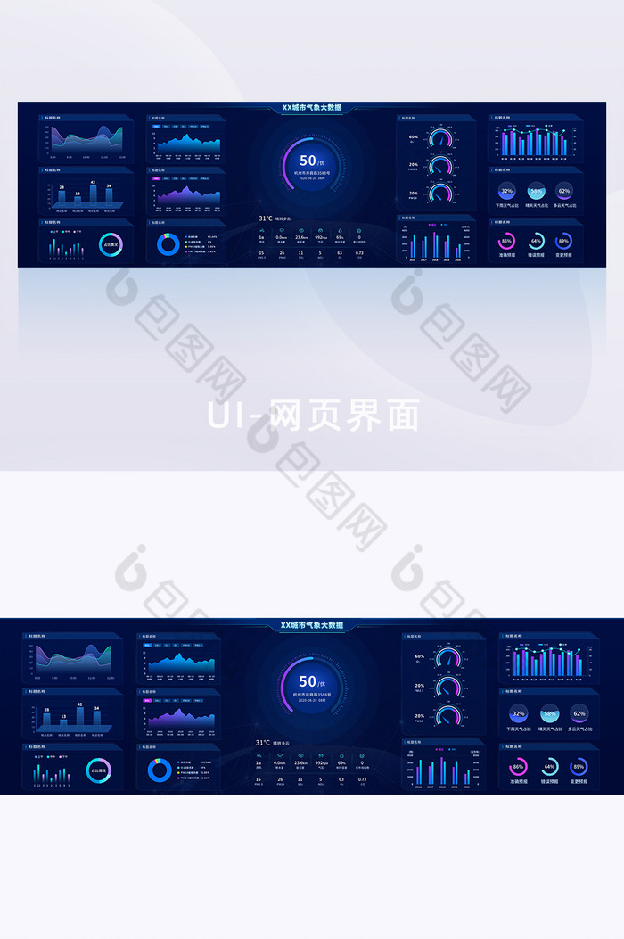 深蓝色智慧城市气象天气可视化UI大屏界面图片图片