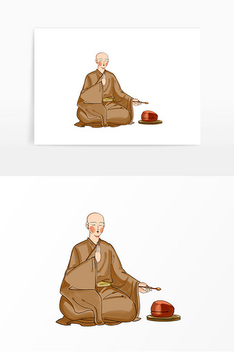 打坐敲木鱼和尚僧侣