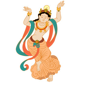 敦煌壁画敦煌菩萨飞天壁画旅游创意手绘敦煌壁画佛像菩萨人物装饰背景