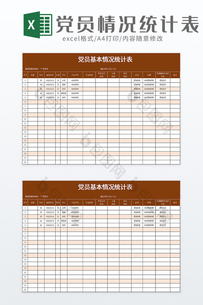 党员基本情况统计表excel模板图片图片