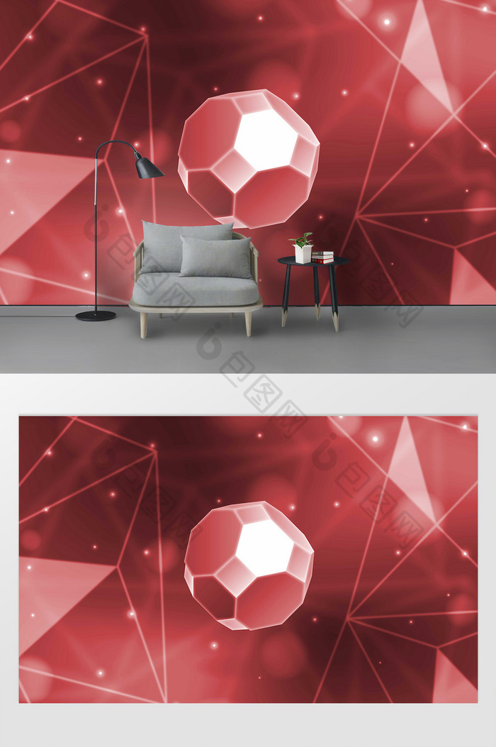 红色商务科技几何金属立体多面体背景墙