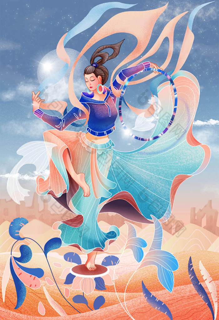 敦煌仙女卫衣运动服装购物体操飞天插画图片