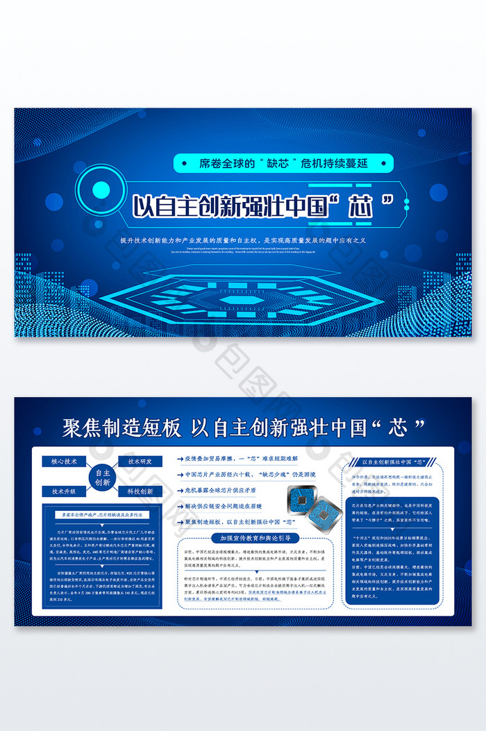 蓝色几何科技强壮中国芯党建两件套展板
