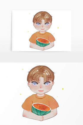 立夏抱着半个西瓜的q版小男孩半身像图片