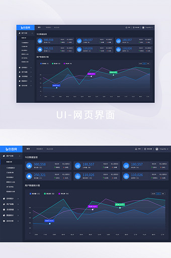 蓝色科技大屏可视化数据分析UI网页后界面图片