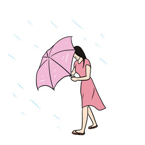 狂风暴雨打伞女孩