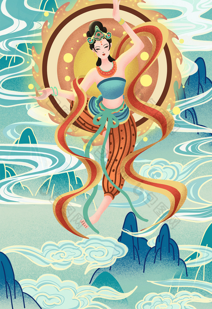 敦煌飞天仙女插画