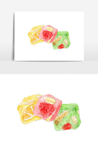 水彩手绘甜品牛轧糖