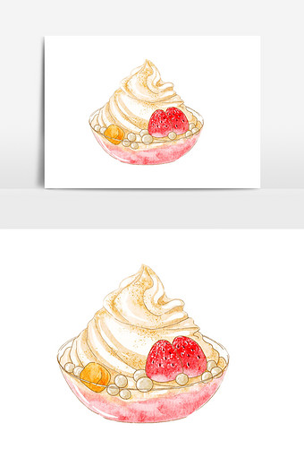 手绘甜品草莓圣代