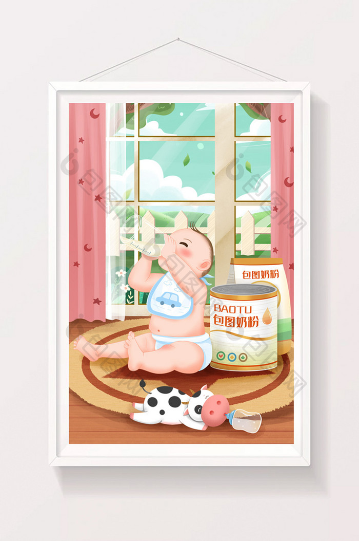 中国品牌日喝国产奶粉健康的婴儿插画