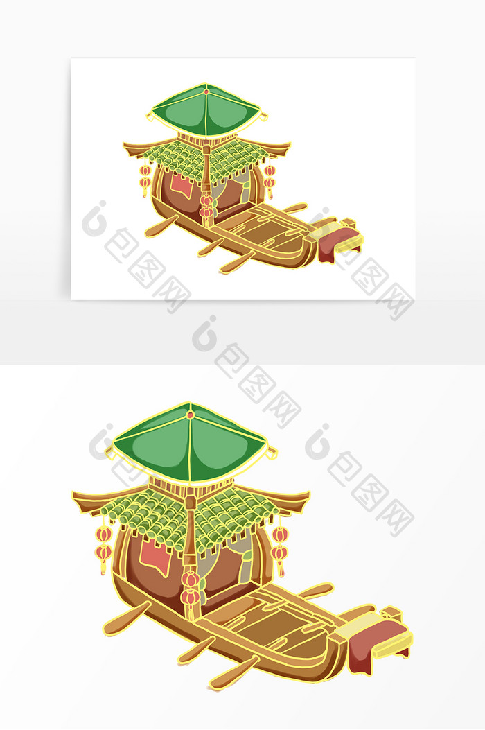 手绘2.5D中国风花轿建筑元素